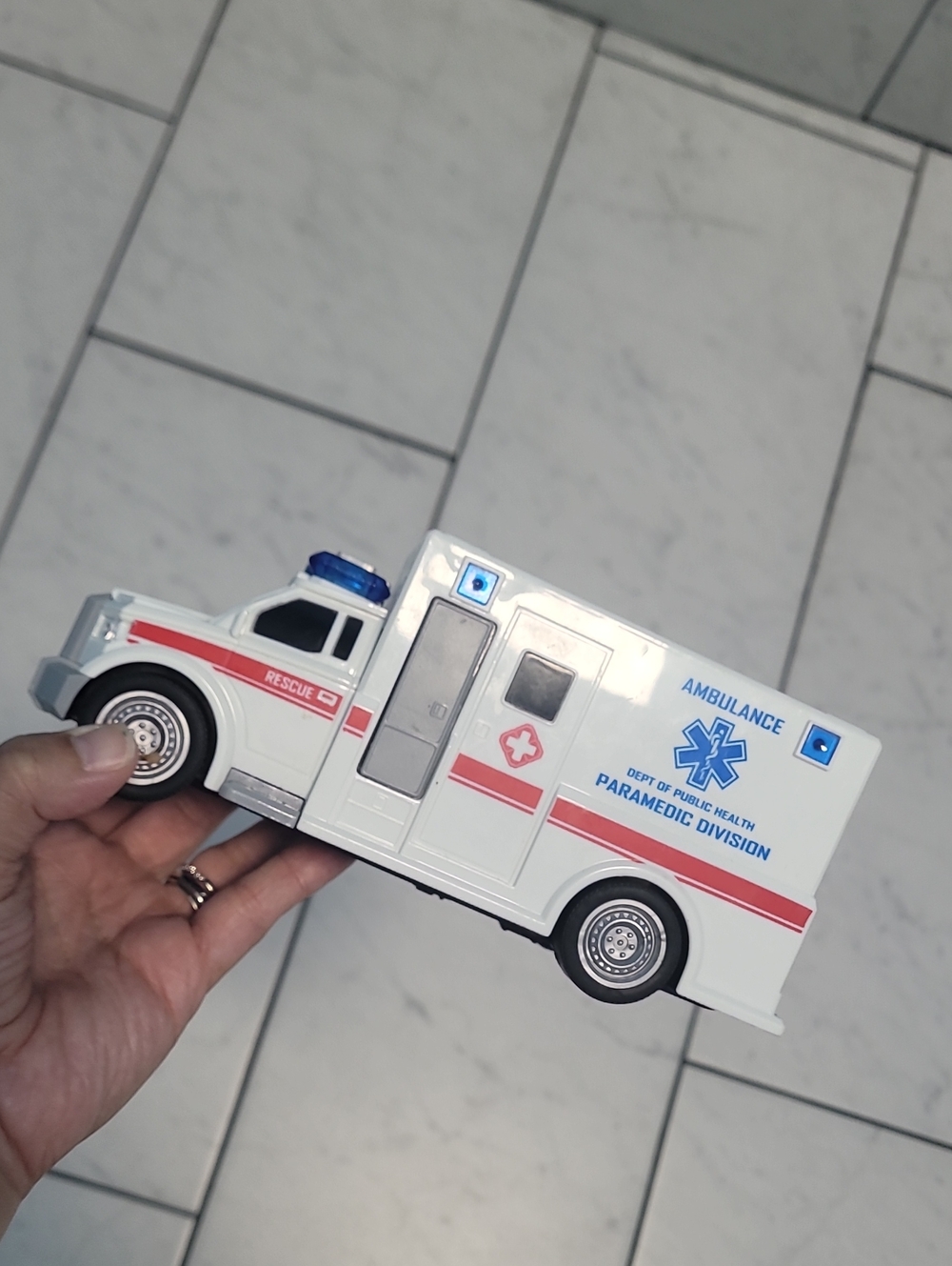 Kids White and Red Toy Ambulance - Paramedic Division Rescue Vehicle